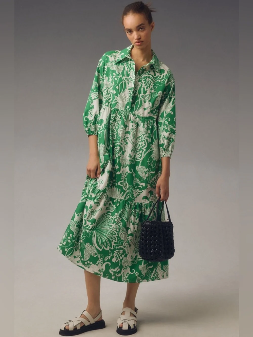 gingham short dress Embroidered Floral Green Gingham Mini Delaney Dress